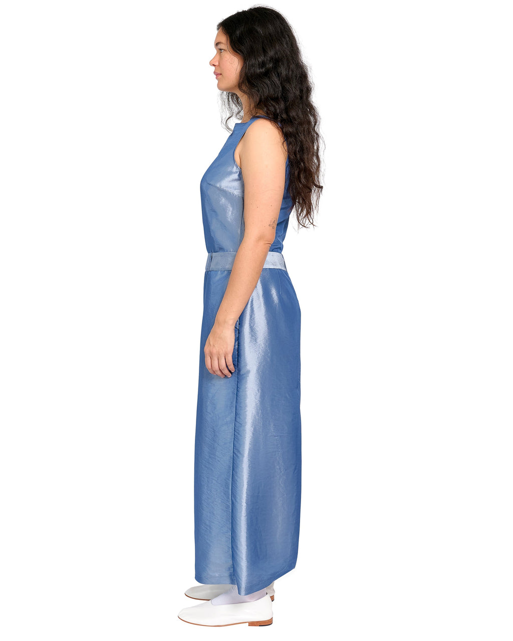 LONG LOOP DRESS IN BLUE SHIMMER