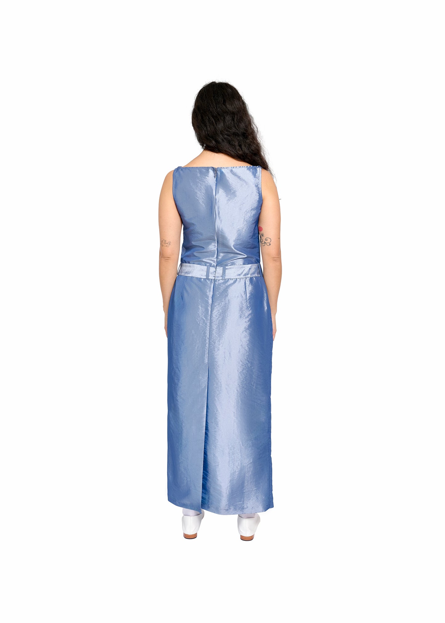 LONG LOOP DRESS IN BLUE SHIMMER