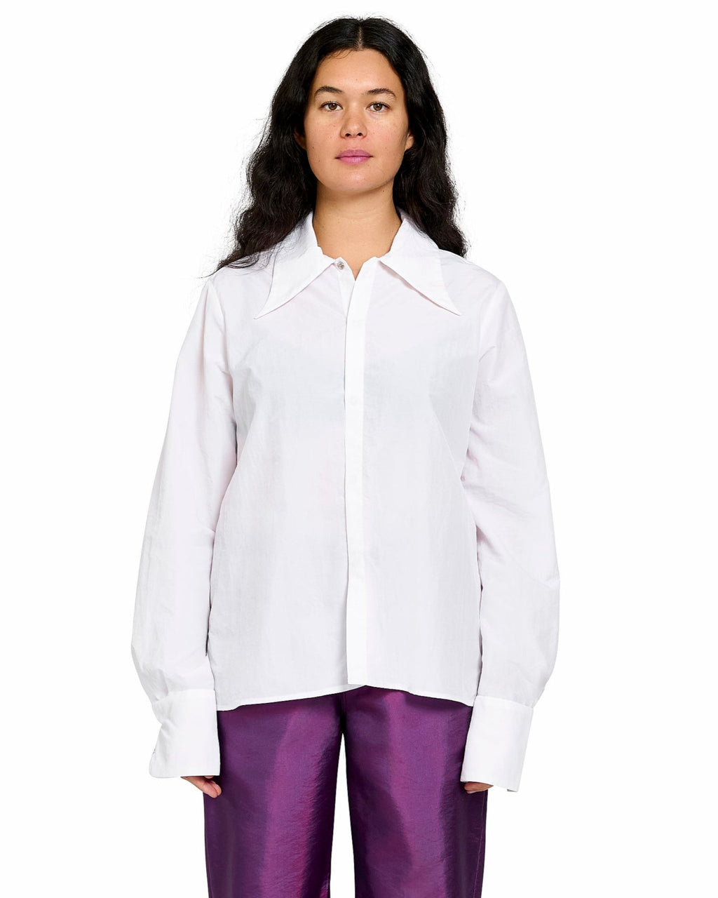 SNAP DOWN SHIRT IN WHITE NYLON