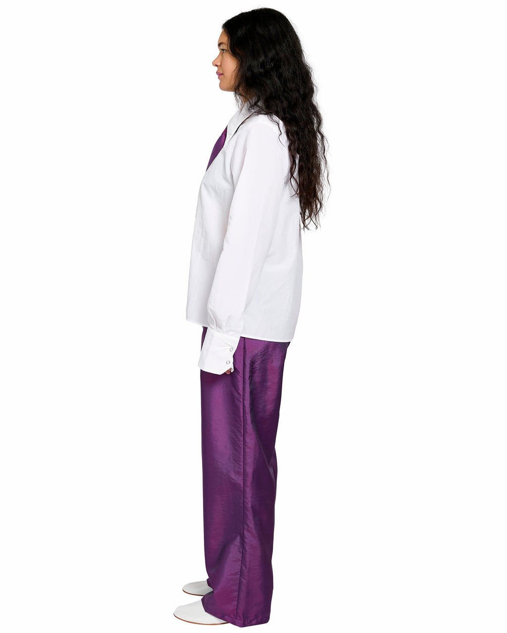 SNAP DOWN SHIRT IN WHITE NYLON