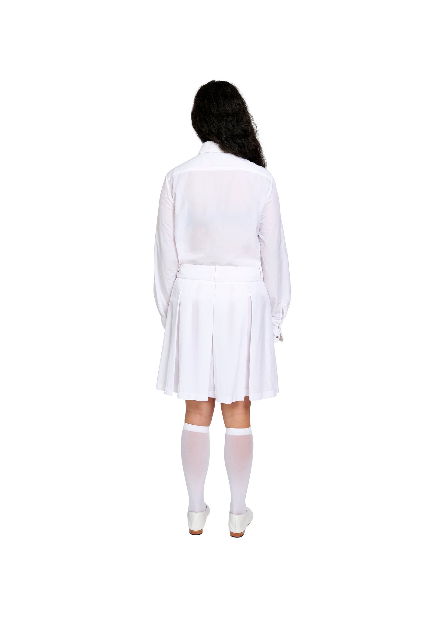 WHITE NYLON PLEATED SKIRT