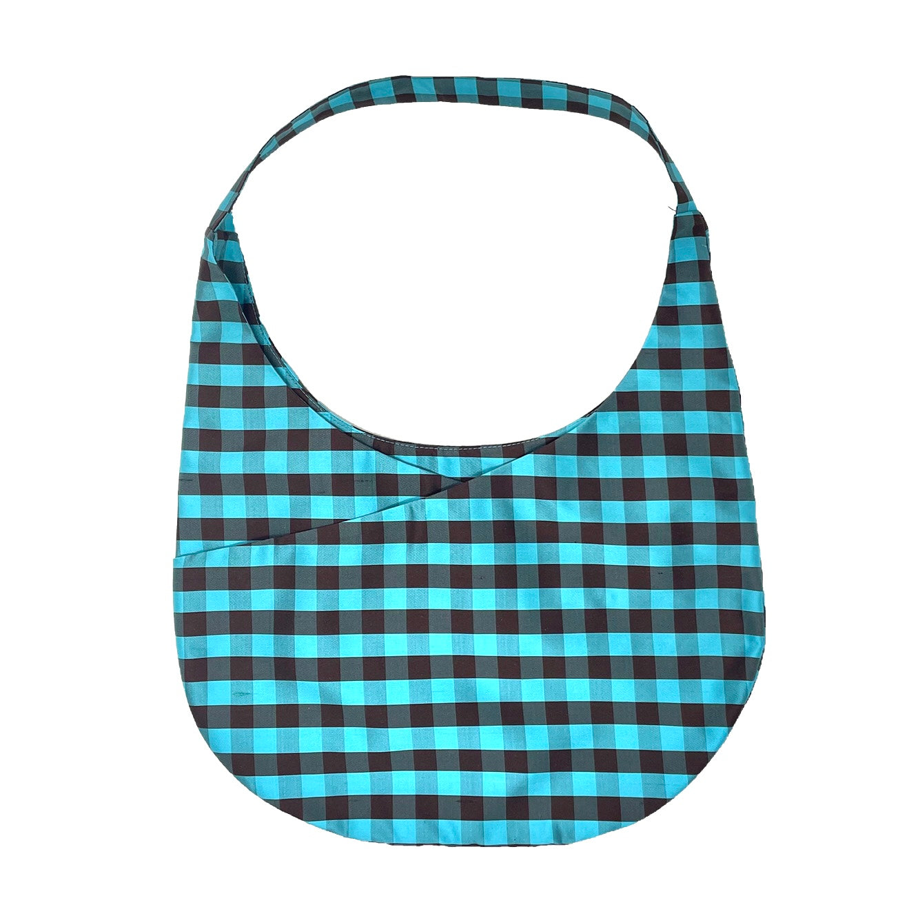 GINGHAM TURQUOISE BROWN HOBO MINI