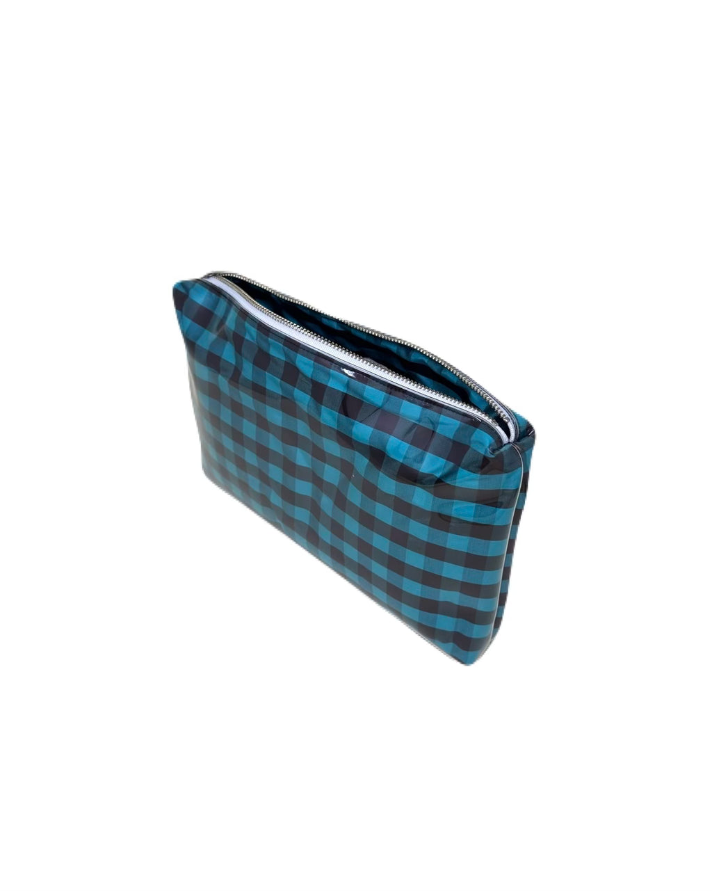 PVC POUCH IN GINGHAM TURQUOISE BROWN