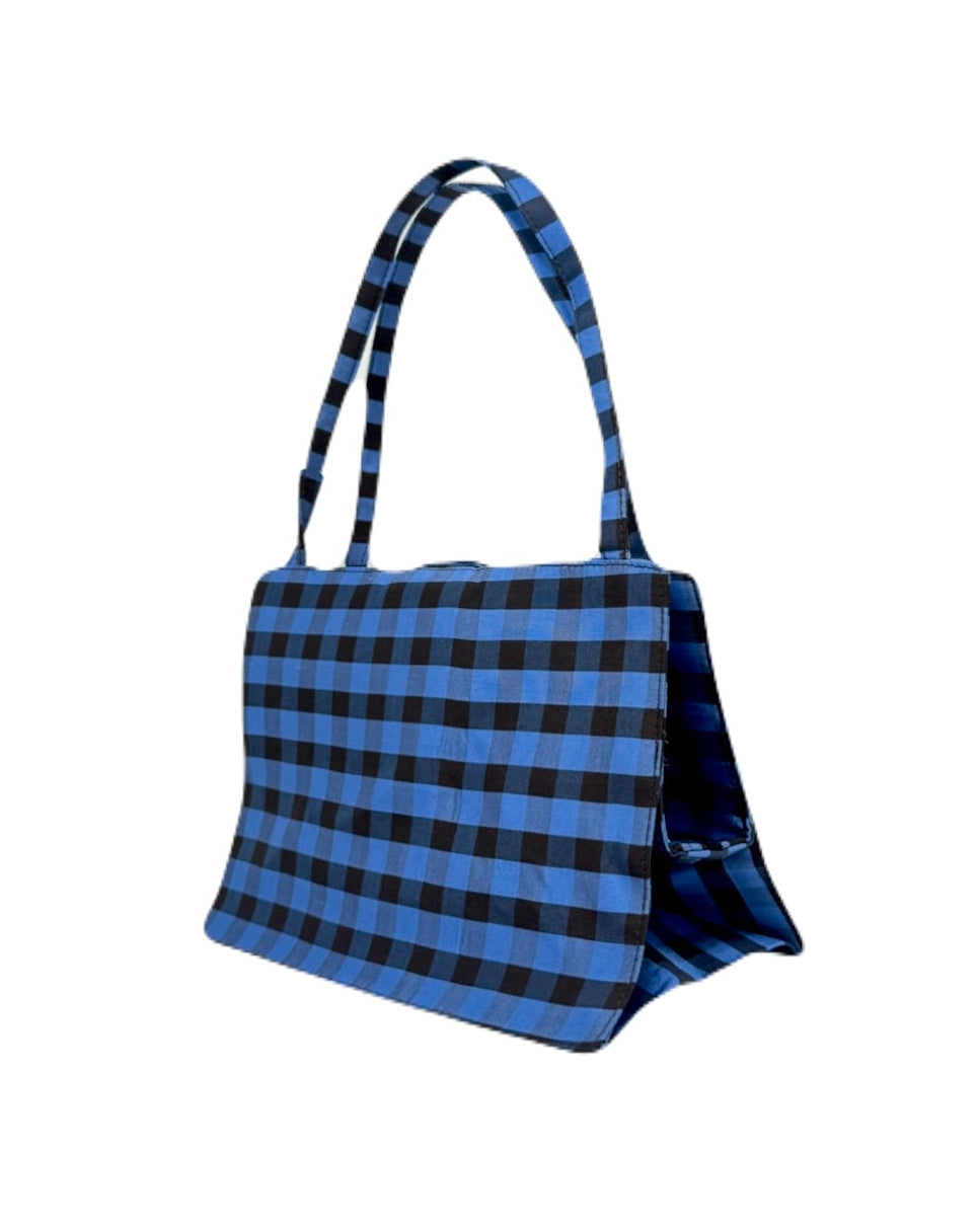 MINI LADY BAG IN GINGHAM BLUE BROWN
