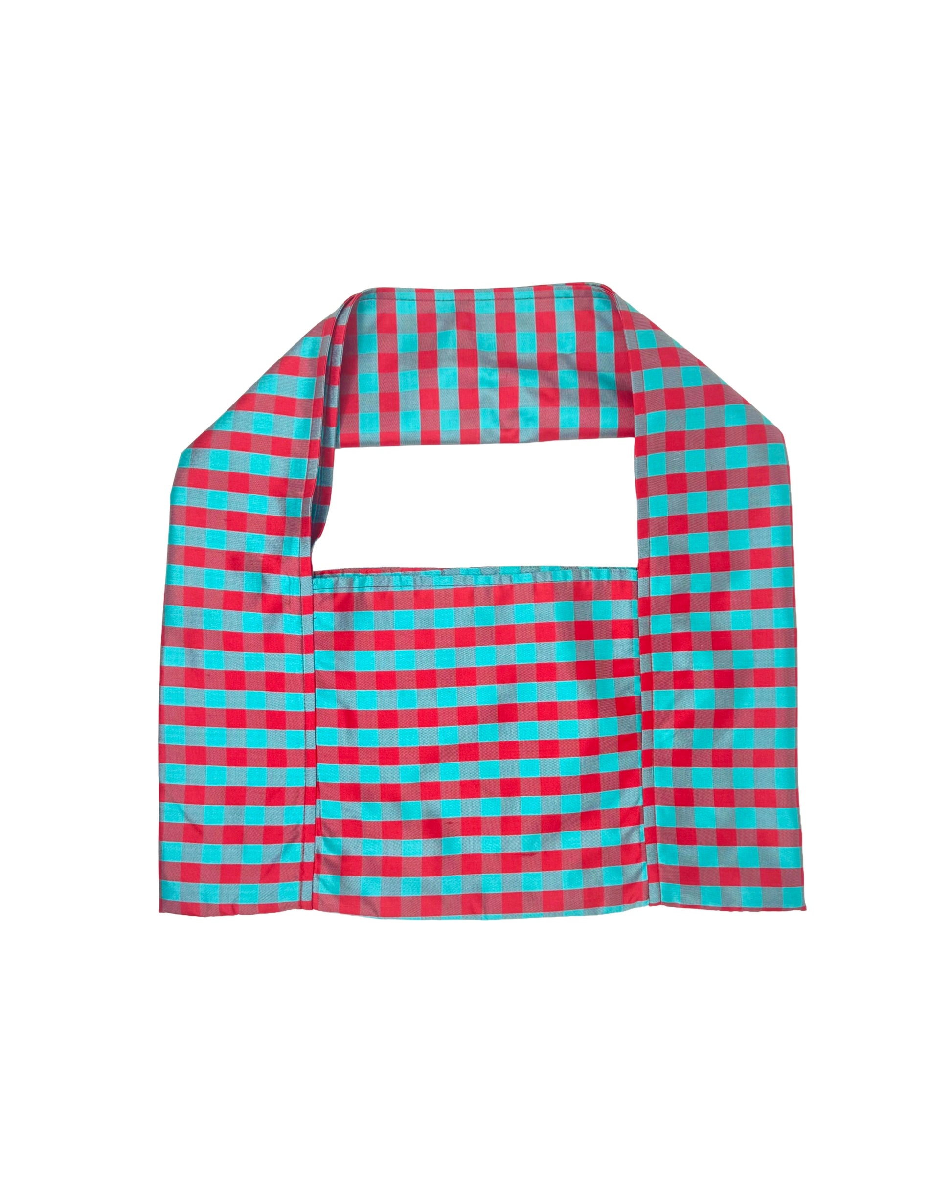 REVERSIBLE FLAT BAG IN GINGHAM RED TURQUOISE