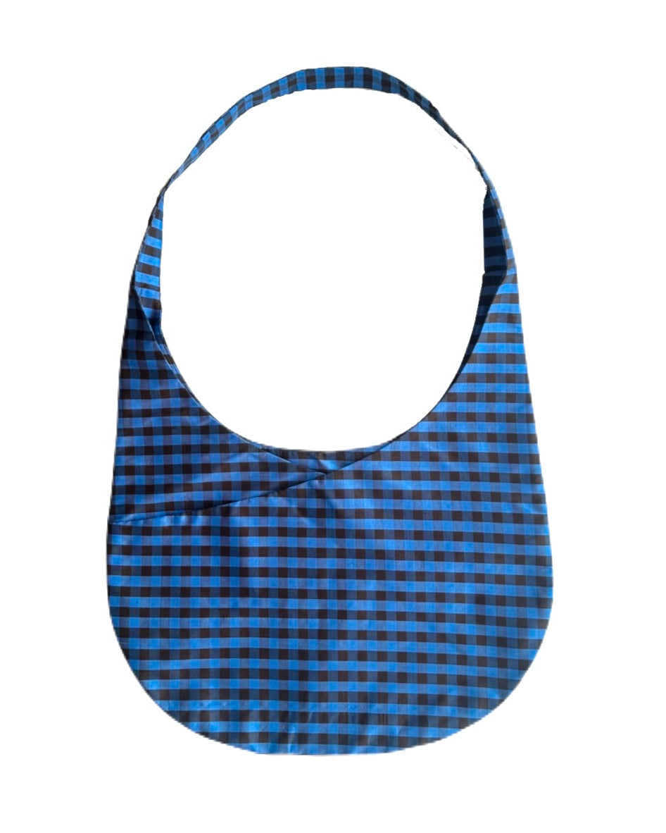 HOBO CROSSBODY BAG IN GINGHAM BLUE BROWN