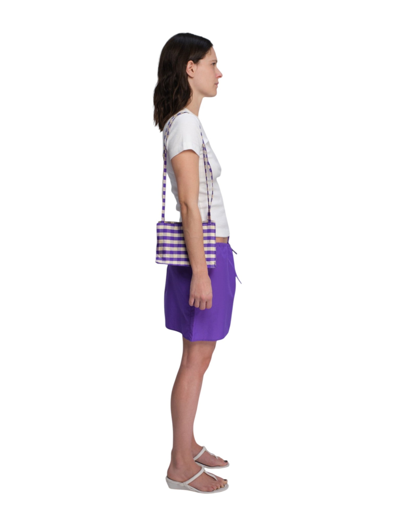COA NYC | MINI LONG LADY BAG IN GINGHAM PURPLE IVORY