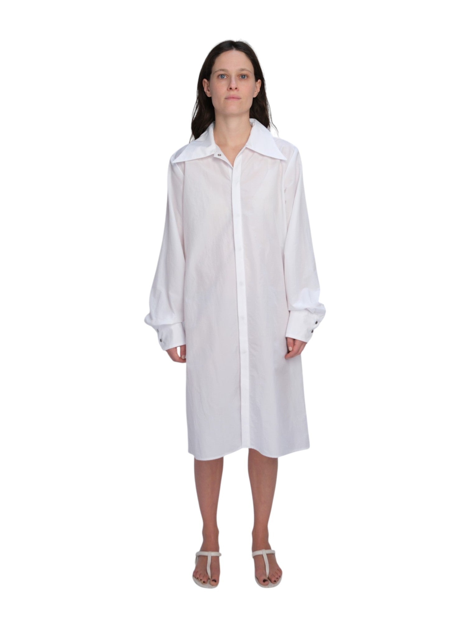 SNAP DOWN DRESS IN WHITE NYLON