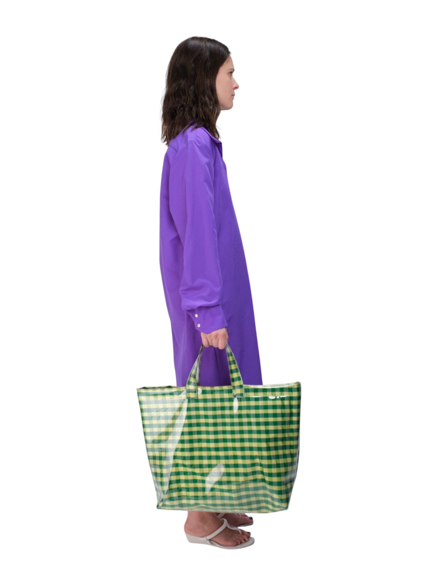 PVC TOTE IN GINGHAM GREEN YELLOW