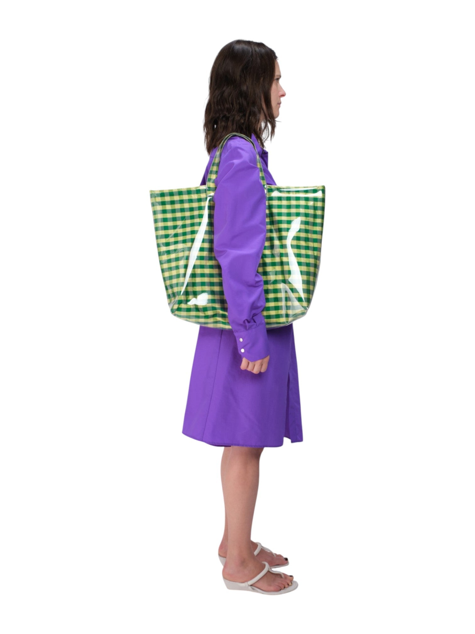 COA NYC |PVC TOTE IN GINGHAM GREEN YELLOW