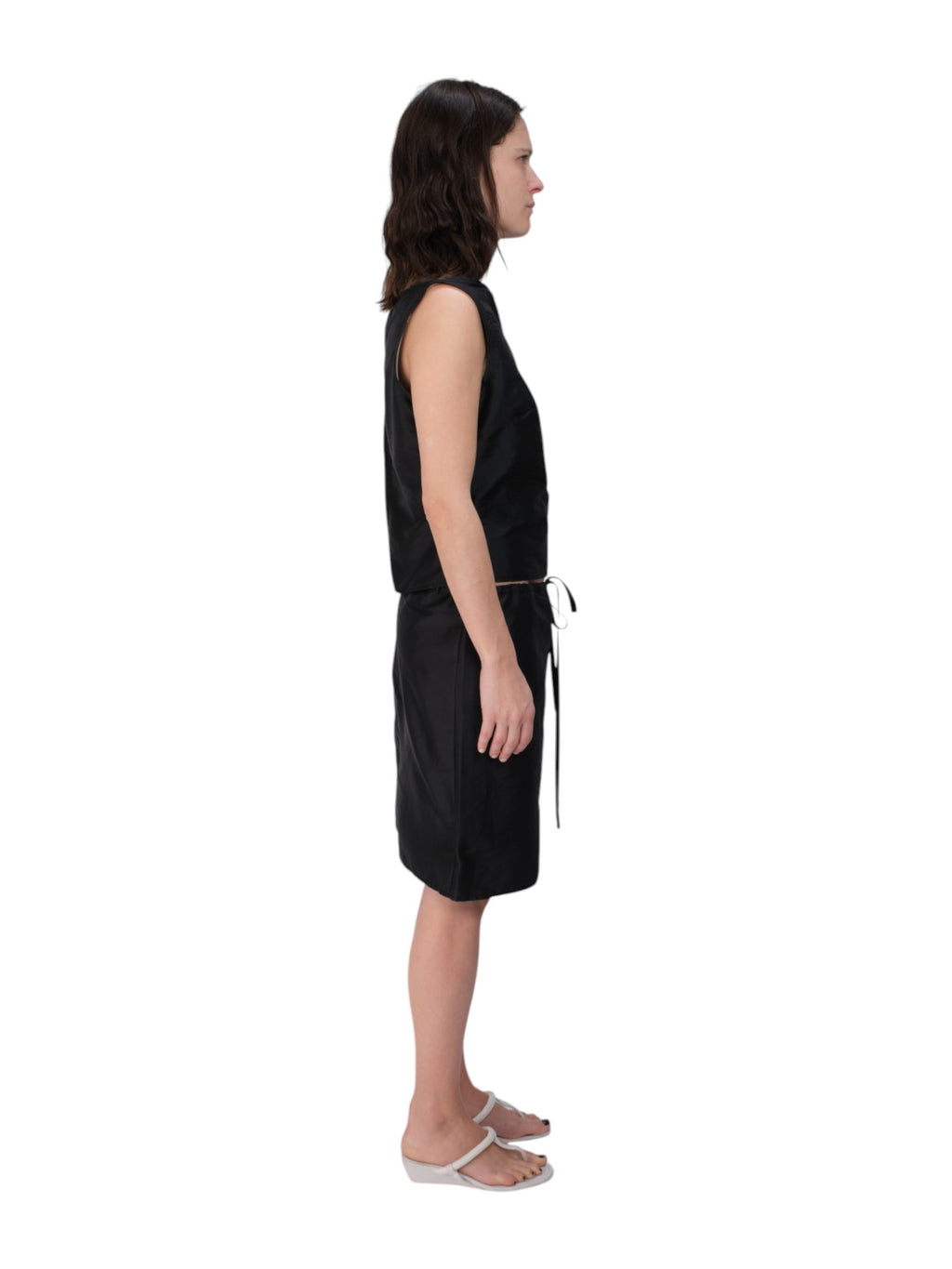 DRAWSTRING MIDI SKIRT IN BLACK SILK