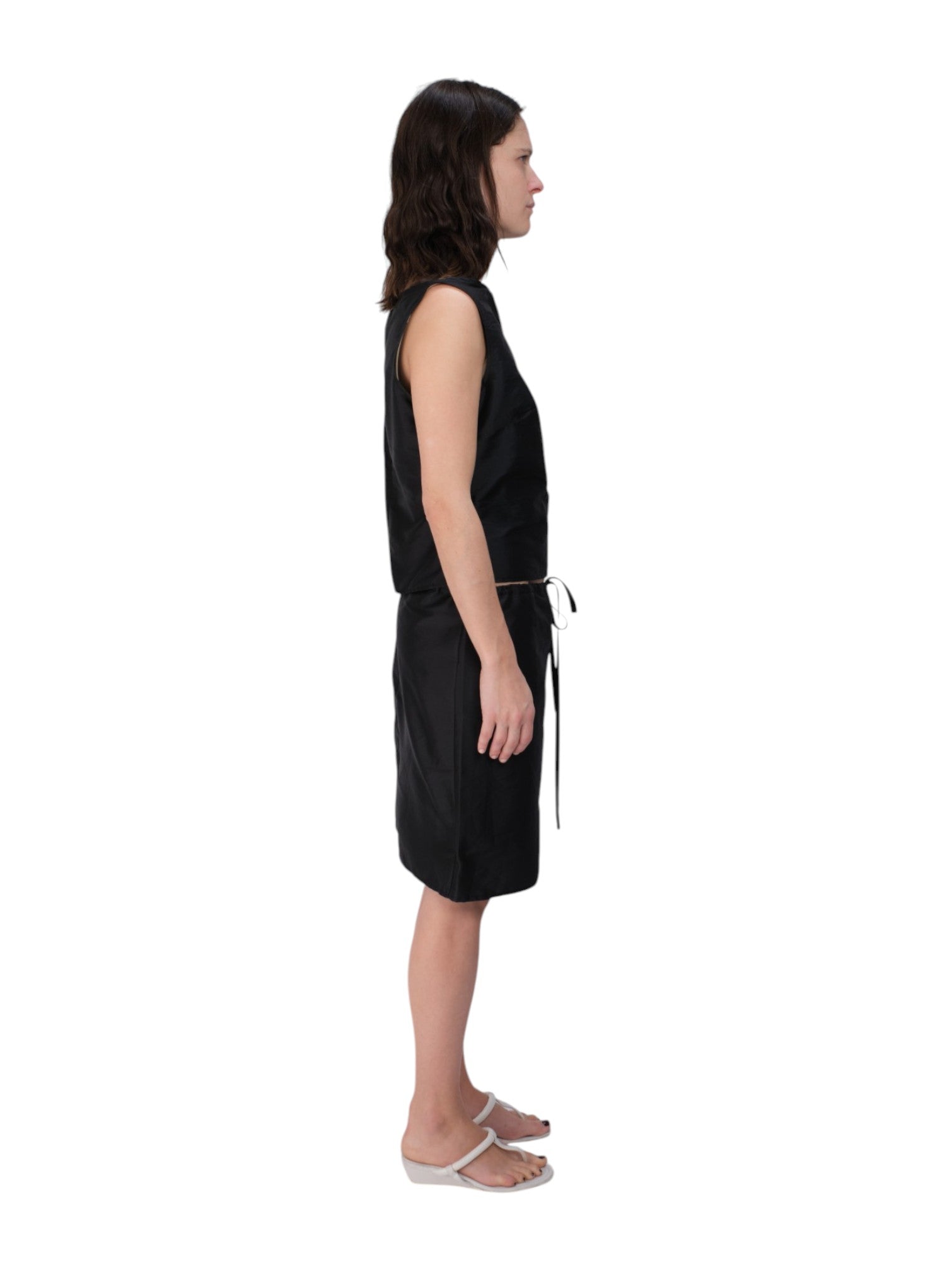 DRAWSTRING MIDI SKIRT IN BLACK SILK