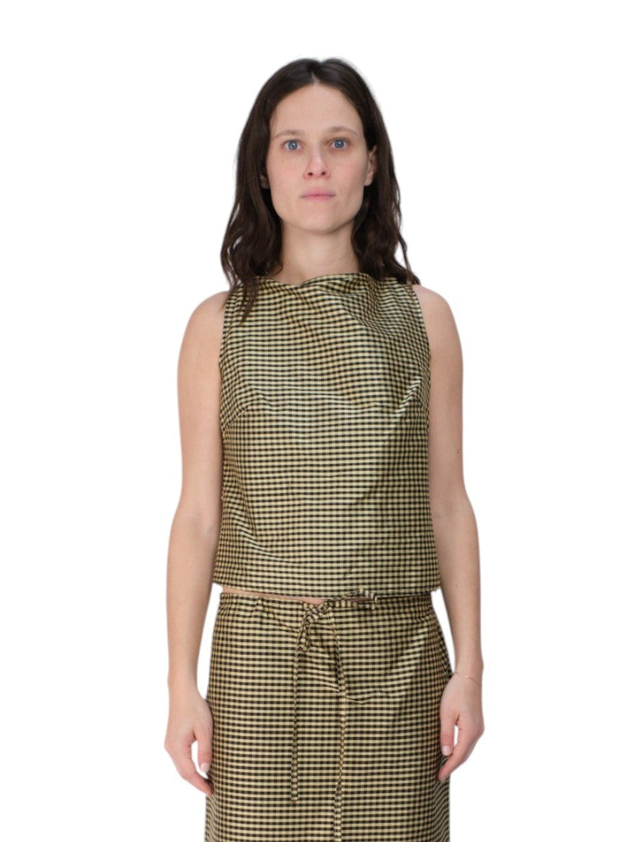 BOATNECK TOP IN GINGHAM BLACK TAN COMING OF AGE BOATNECK TOP IN GINGHAM BLACK TAN COMING OF AGE
