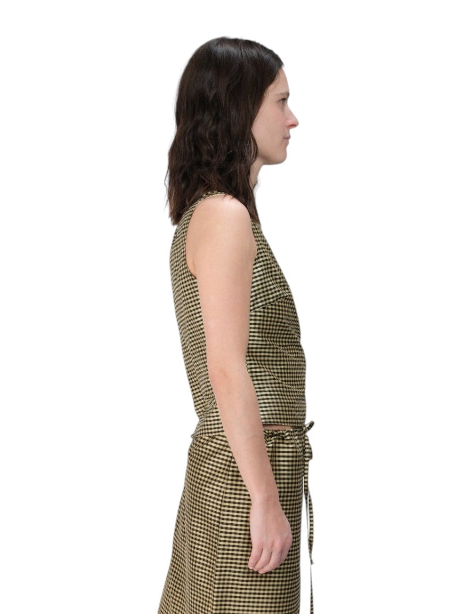 COA NYC | BOATNECK TOP IN GINGHAM BLACK TAN