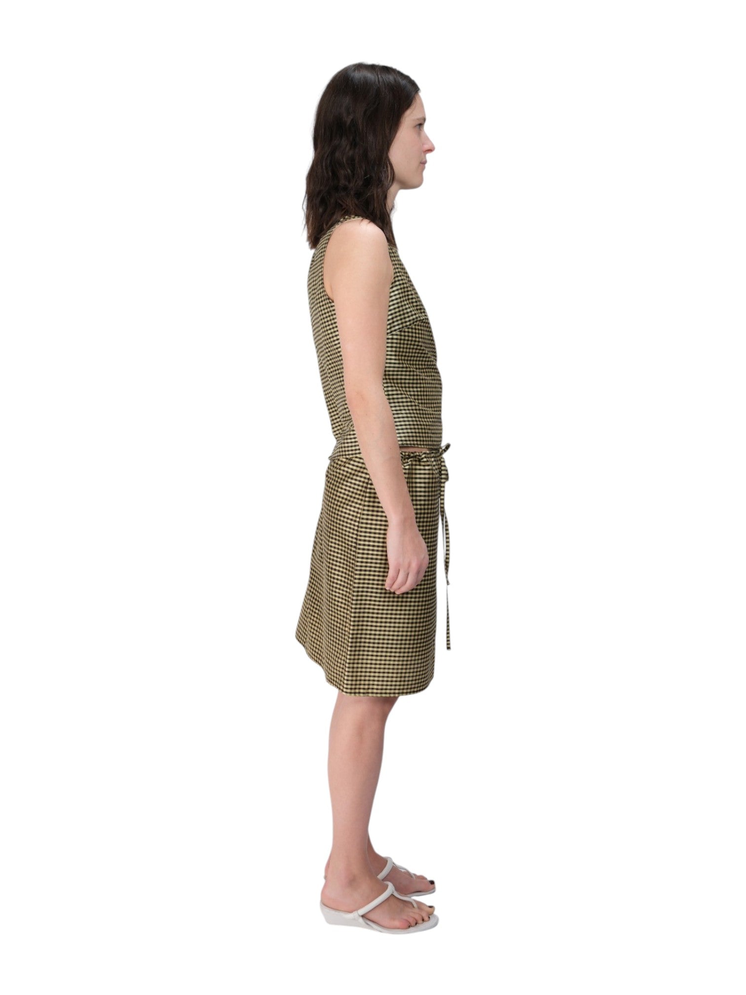 COA NYC | DRAWSTRING MIDI SKIRT IN GINGHAM BLACK TAN 
