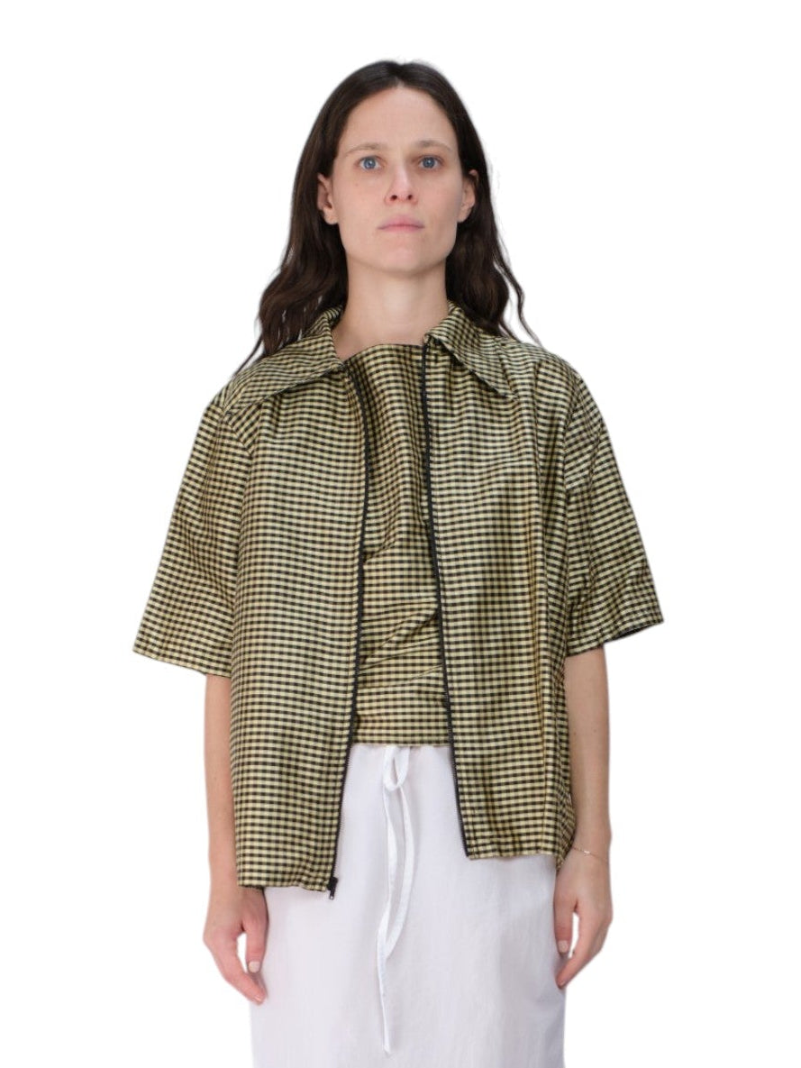 COA NYC | SS ZIP DOWN SHIRT IN GINGHAM BLACK TAN
