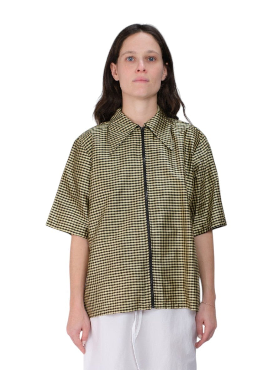 COA NYC | SS ZIP DOWN SHIRT IN GINGHAM BLACK TAN