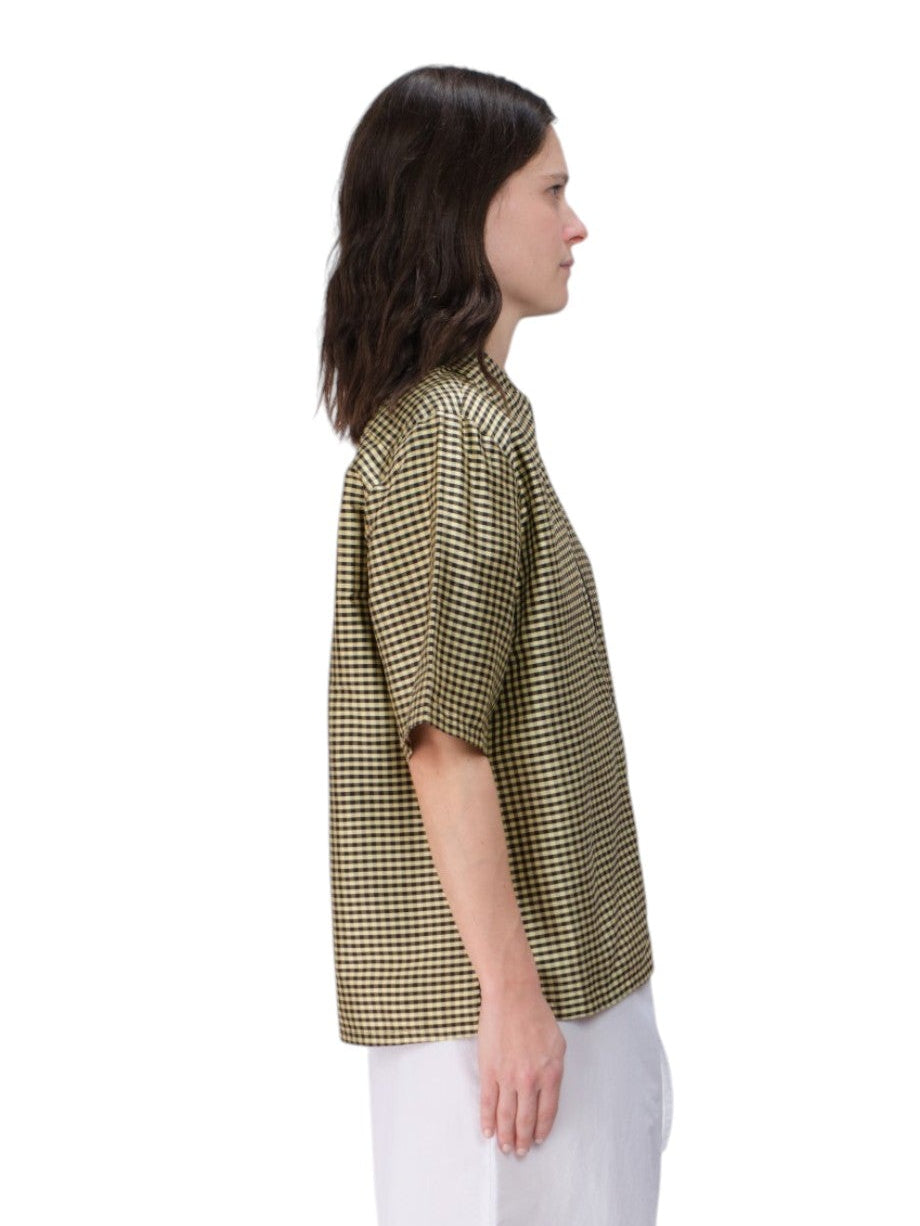 COA NYC | SS ZIP DOWN SHIRT IN GINGHAM BLACK TAN