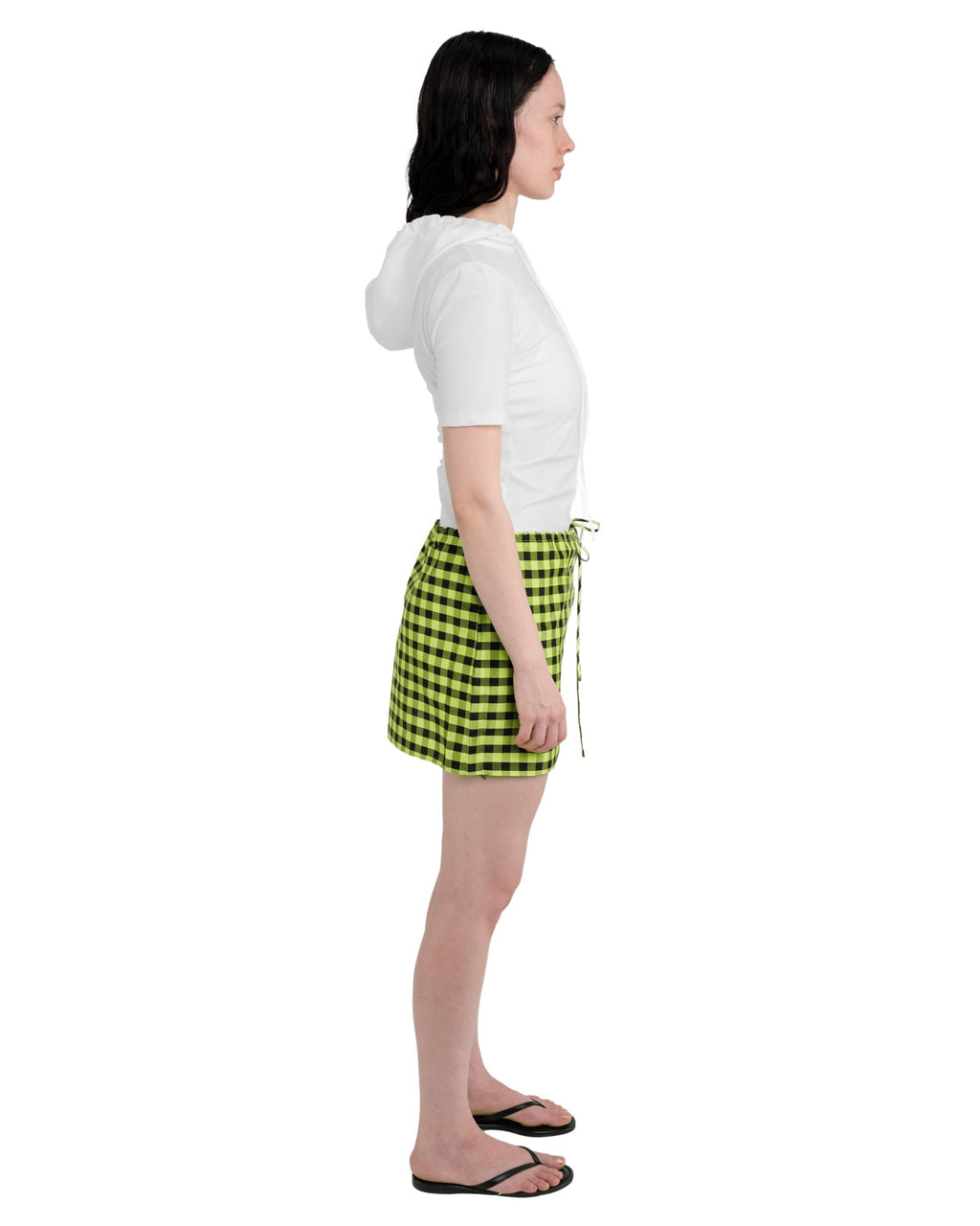 COA NYC | DRAWSTRING MINI SKIRT IN GINGHAM LIME