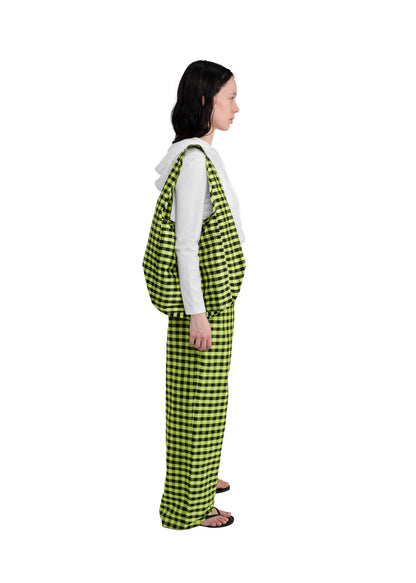 COMPACT TOTE IN GINGHAM LIME BLACK