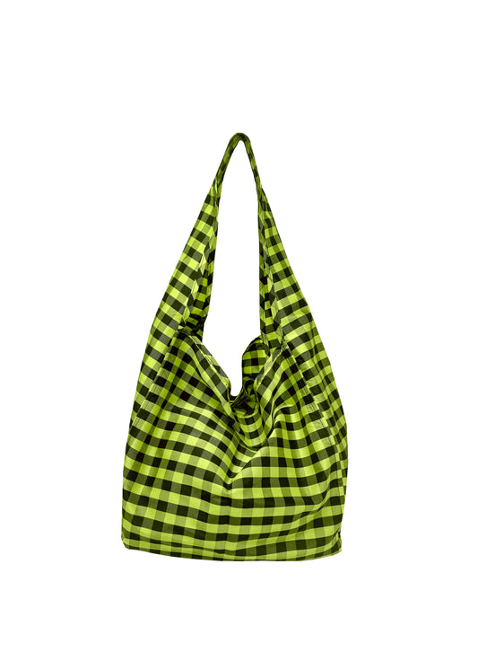 COMPACT TOTE IN GINGHAM LIME BLACK