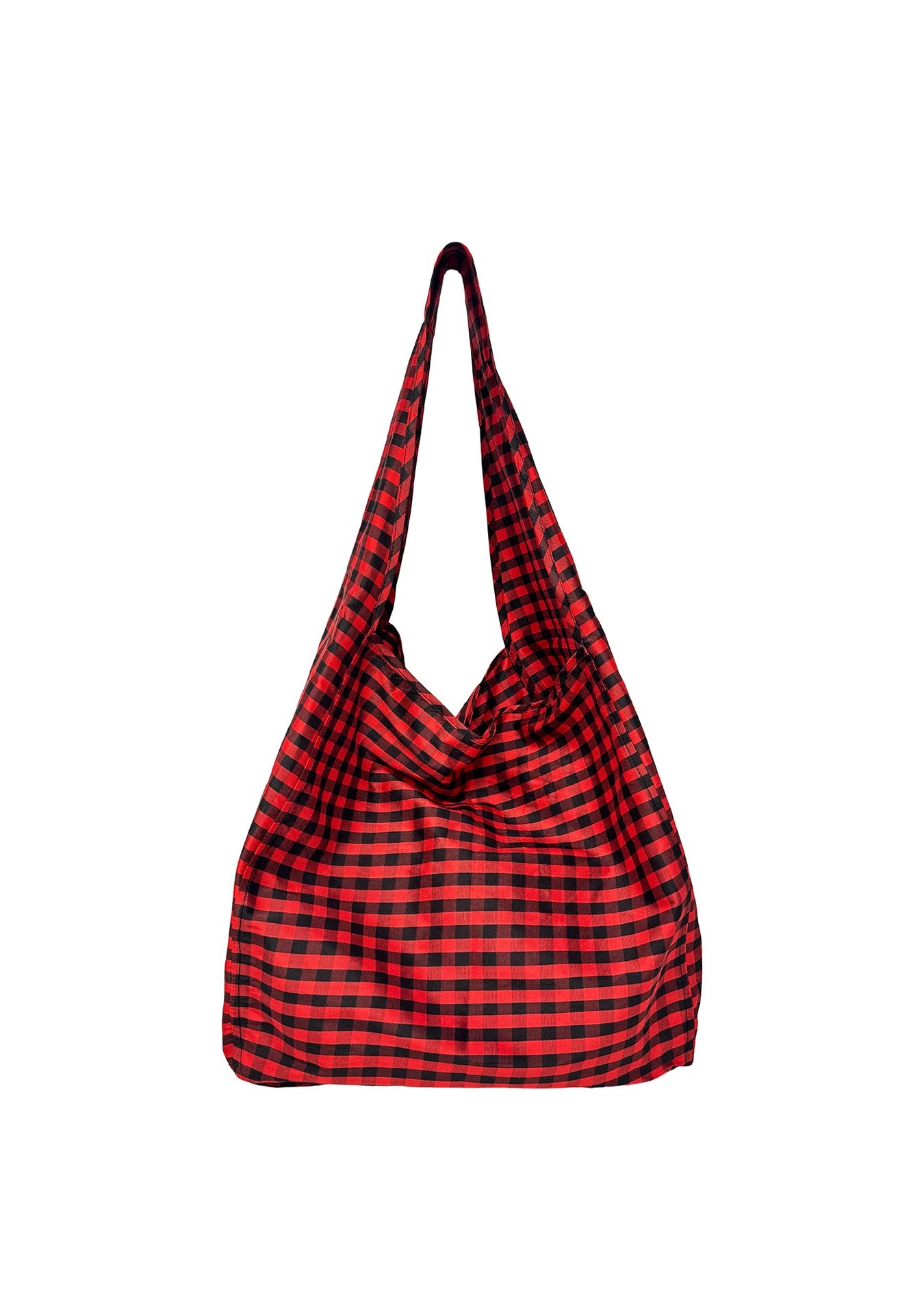 COMPACT TOTE IN GINGHAM RED BROWN