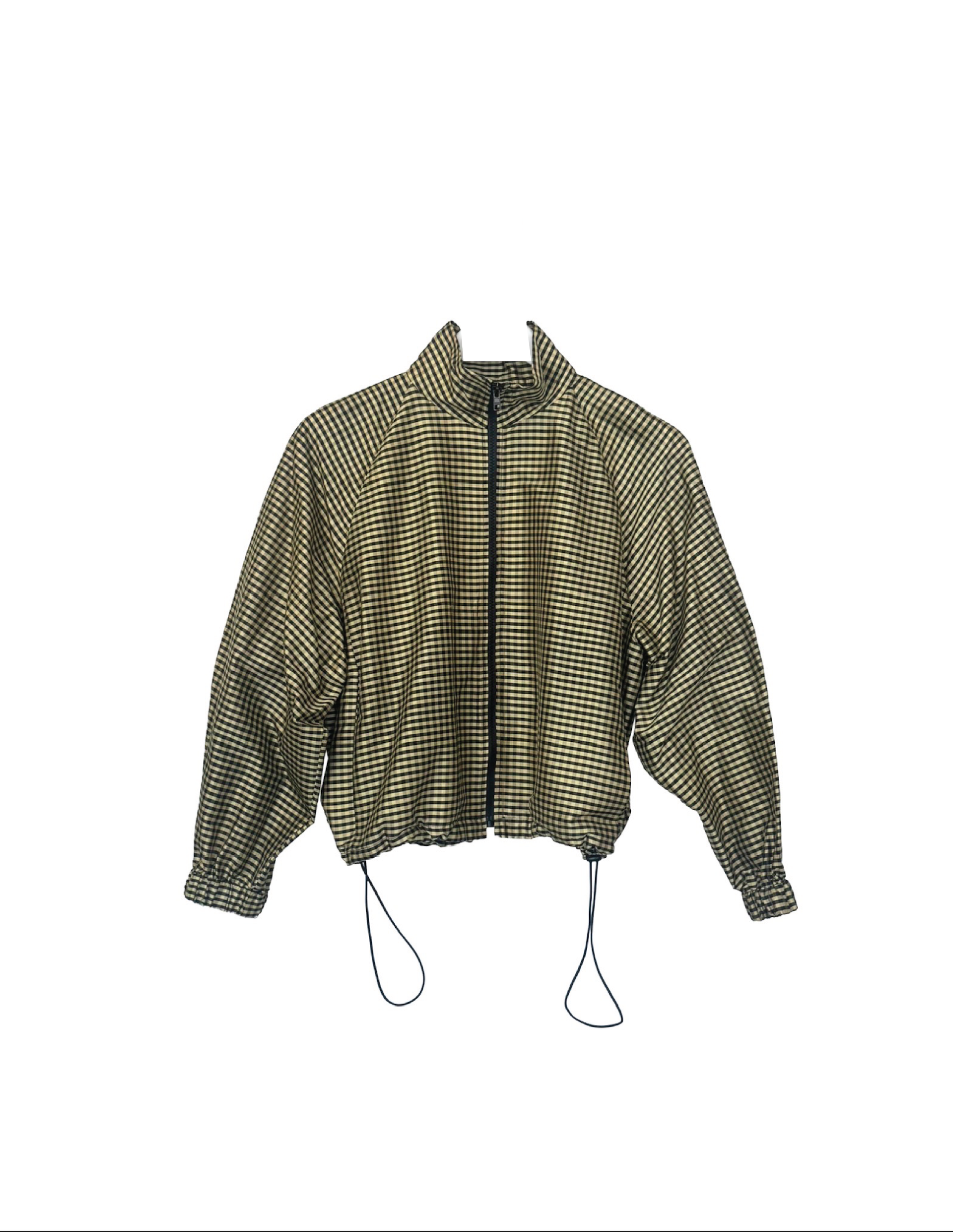 BOMBER JACKET IN GINGHAM BLACK TAN