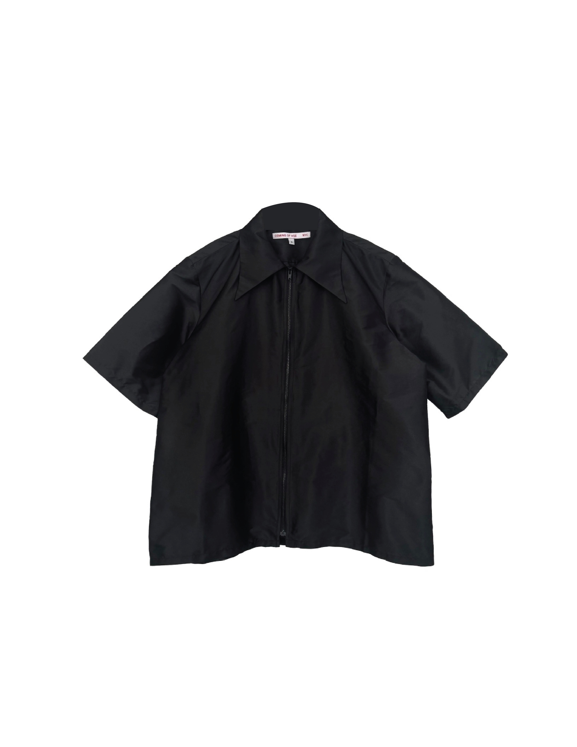 SHORT SLEEVE ZIP DOWN SHIRT IN BLACK SILK