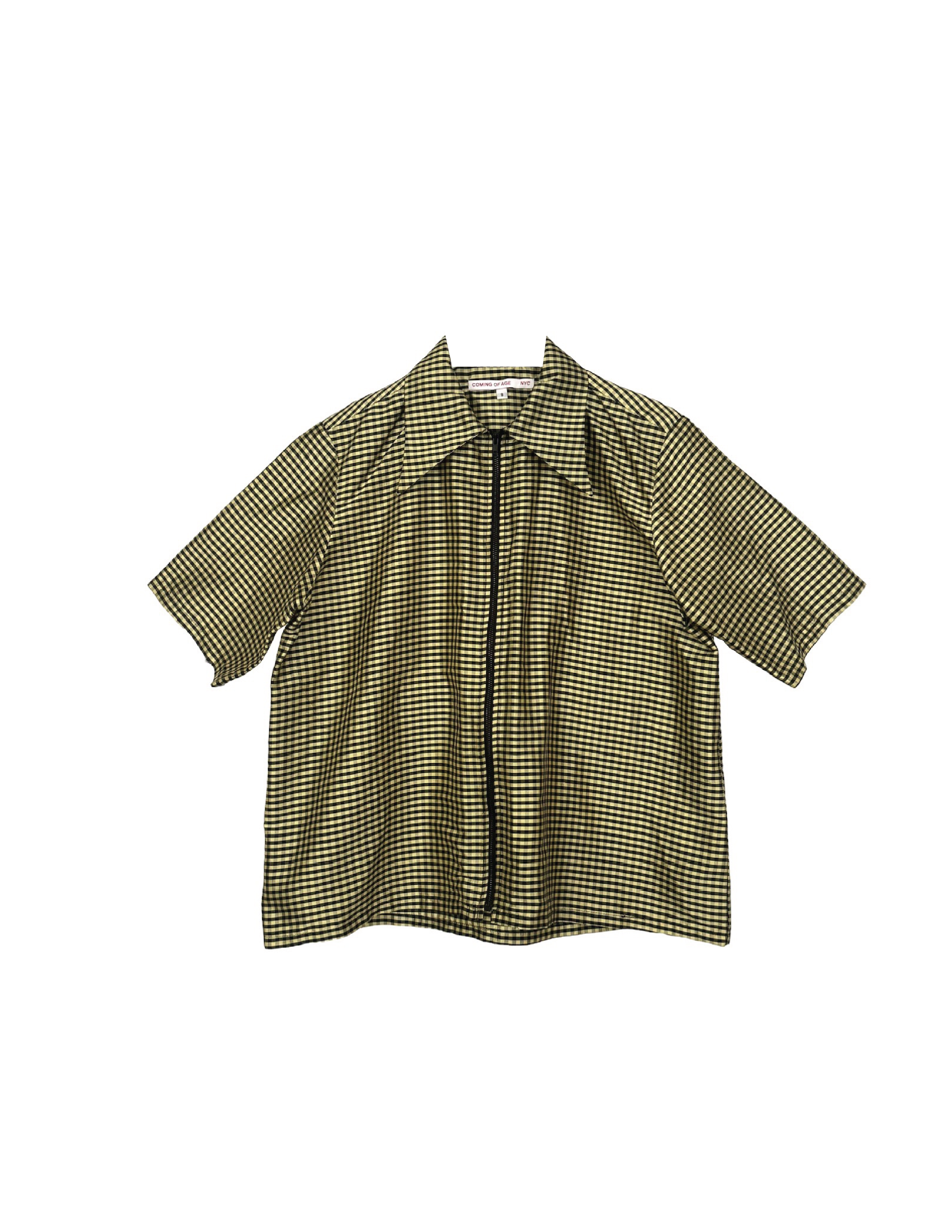 SS ZIP DOWN SHIRT IN GINGHAM BLACK TAN