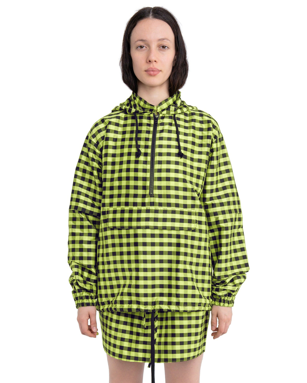 COA NYC | WINDBREAKER W/ HOOD IN GINGHAM LIME BLACK