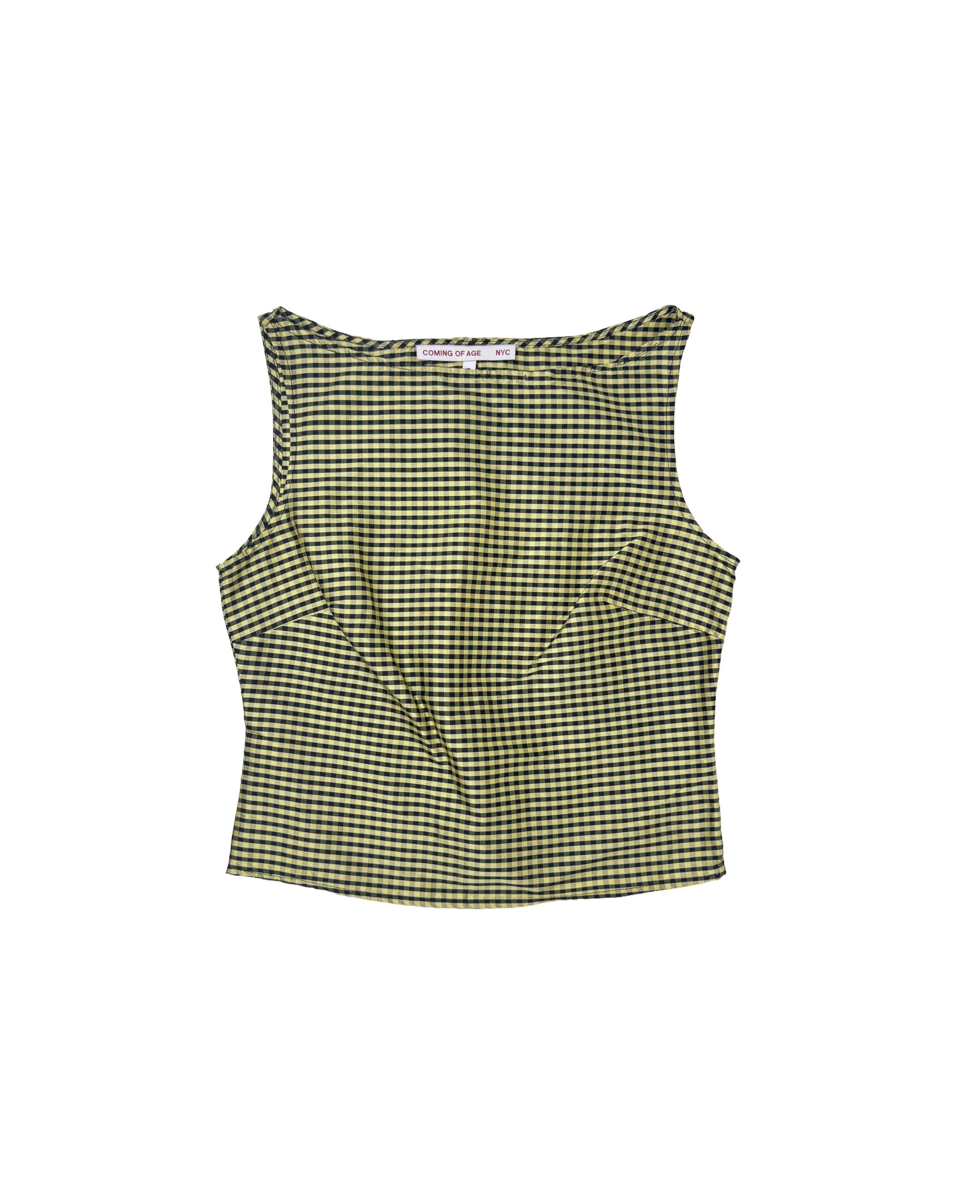 BOATNECK TOP IN GINGHAM BLACK TAN