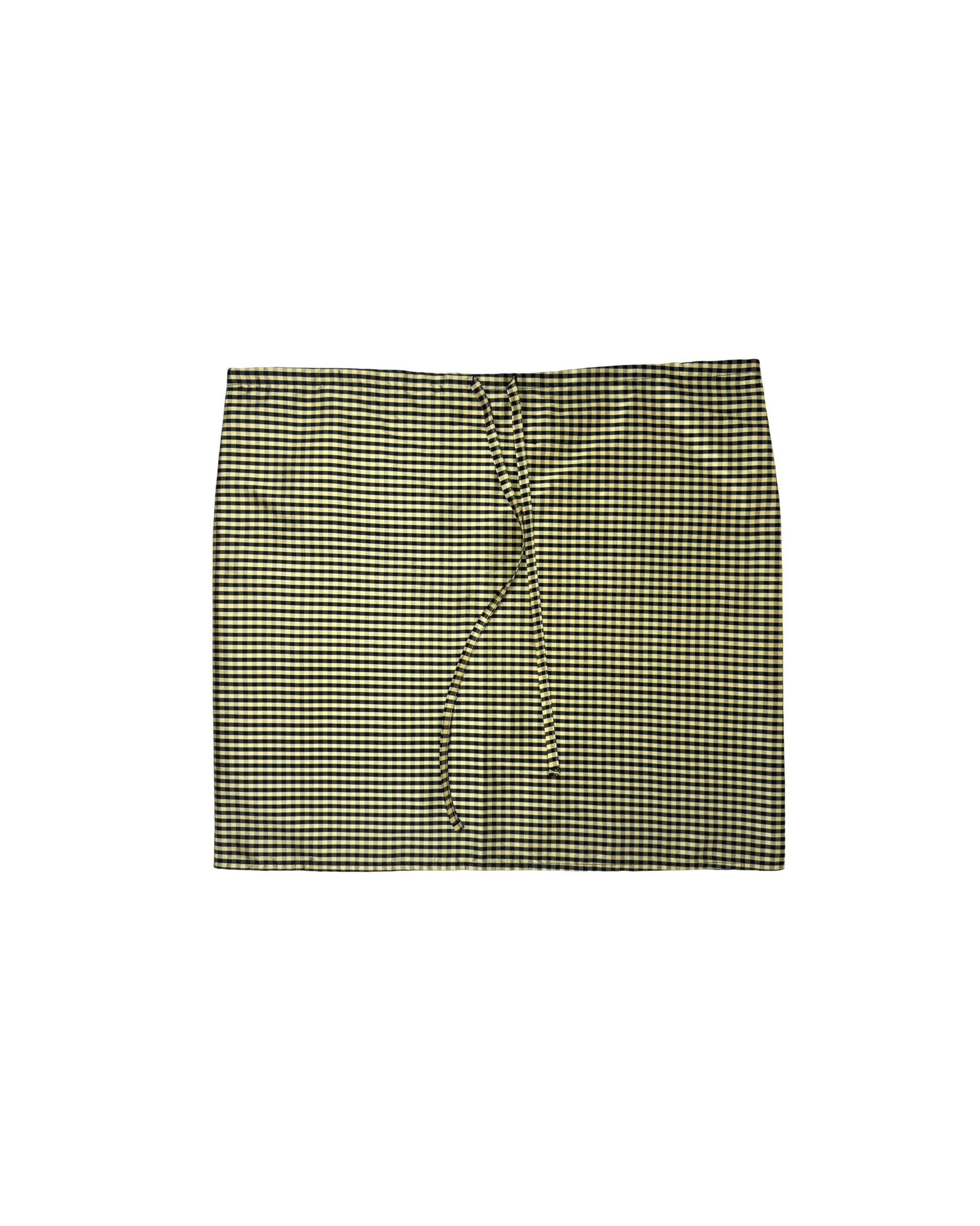 DRAWSTRING MIDI SKIRT IN GINGHAM BLACK TAN