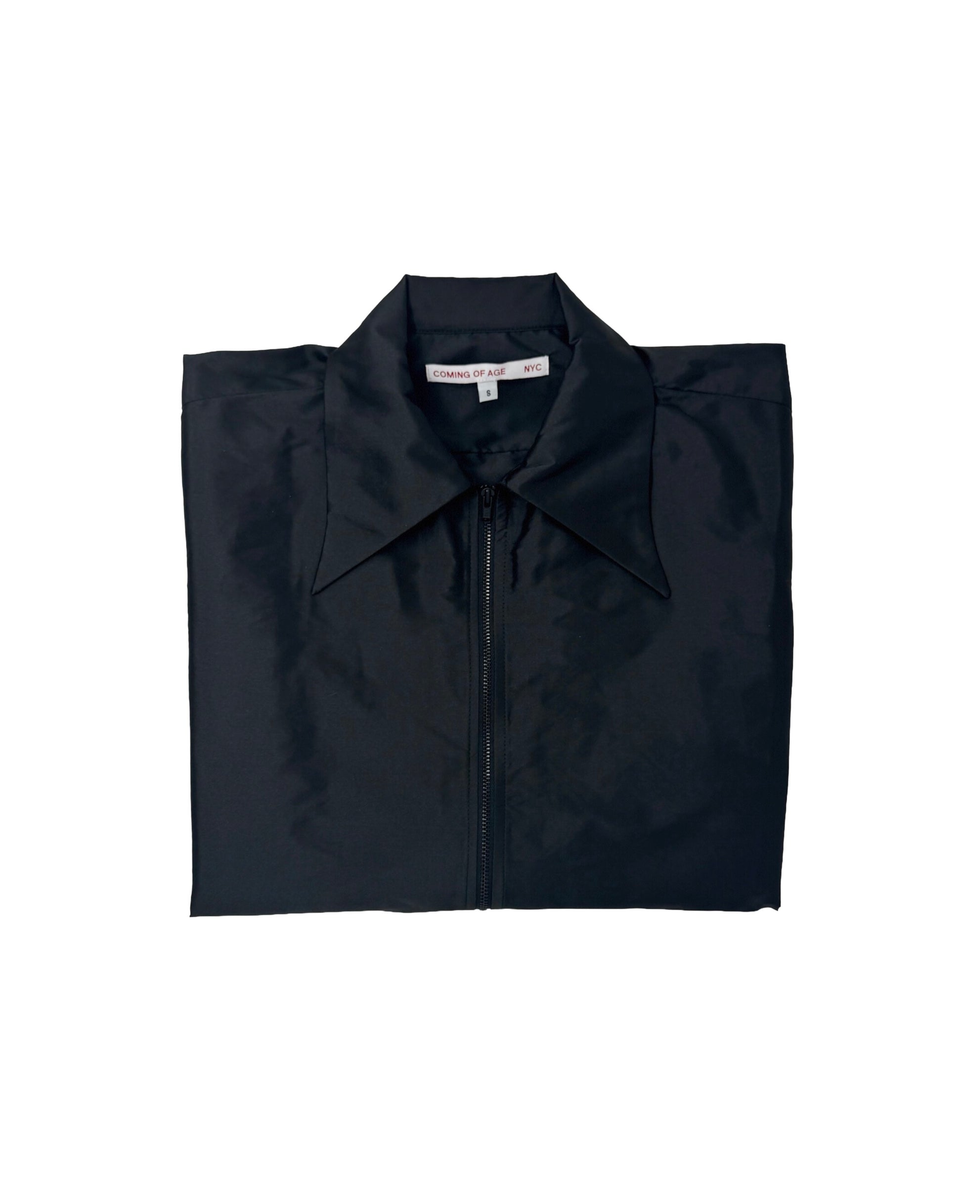 SHORT SLEEVE ZIP DOWN SHIRT IN BLACK SILK