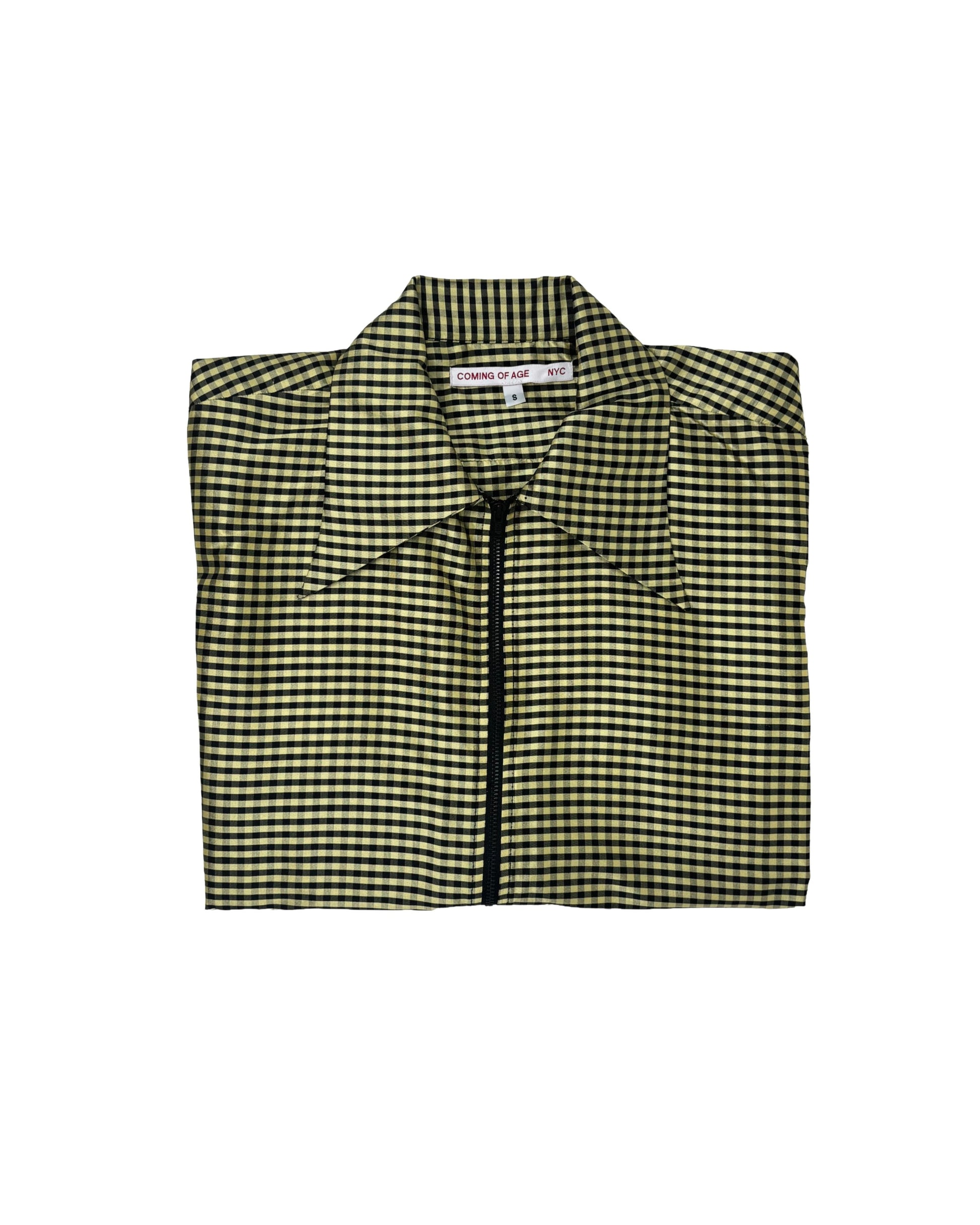 SS ZIP DOWN SHIRT IN GINGHAM BLACK TAN