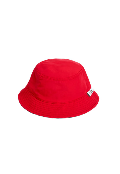 REVERSIBLE RED & GINGHAM BROWN/IVORY BUCKET HAT