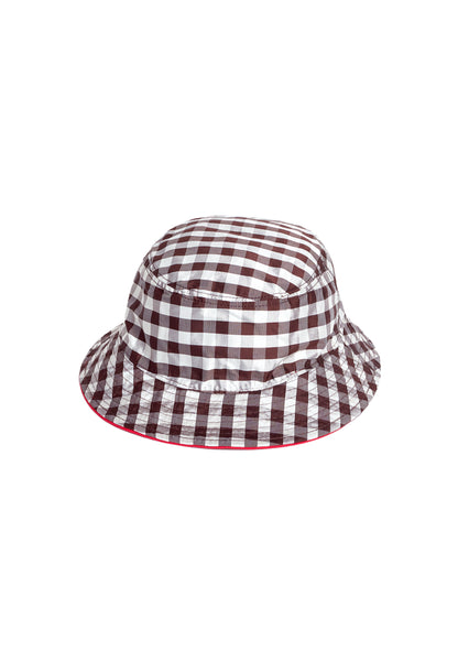 REVERSIBLE RED & GINGHAM BROWN/IVORY BUCKET HAT