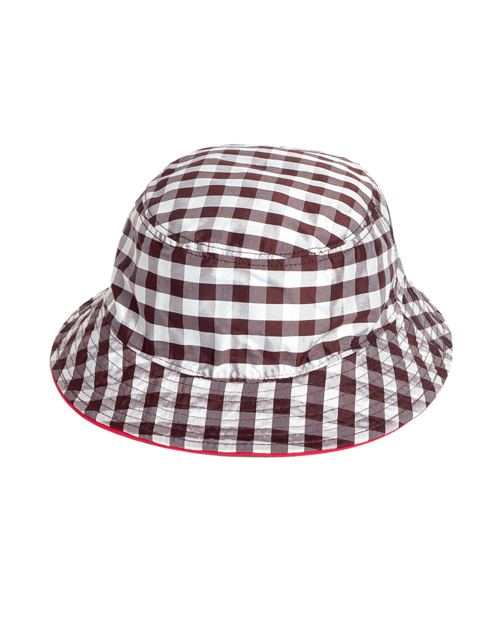 REVERSIBLE RED & GINGHAM BROWN/IVORY BUCKET HAT
