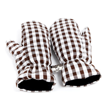 Gingham Brown White Mittens