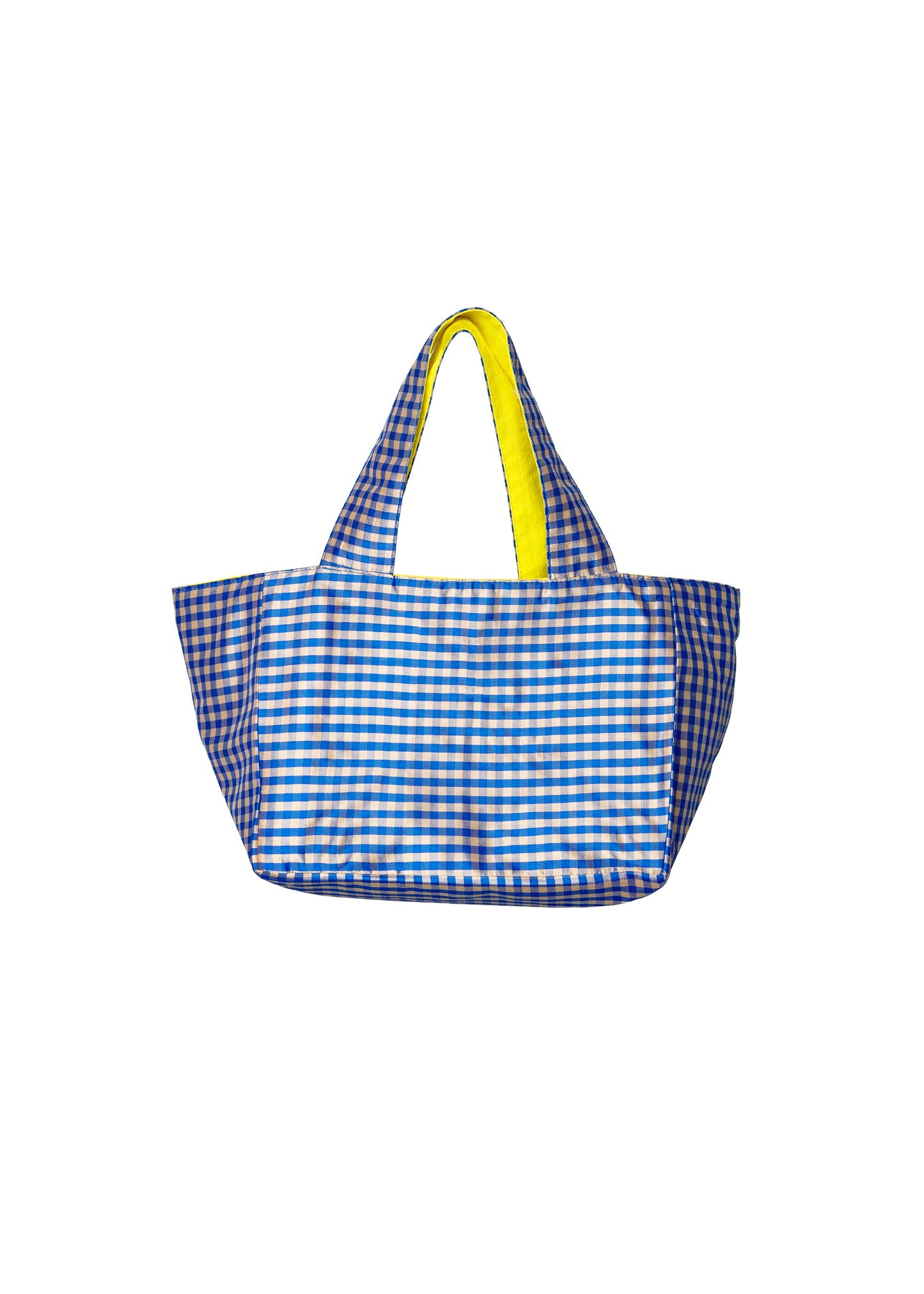 REVERSIBLE GINGHAM BLUE CREAM / HOT YELLOW MINI TOTE – COMING OF AGE