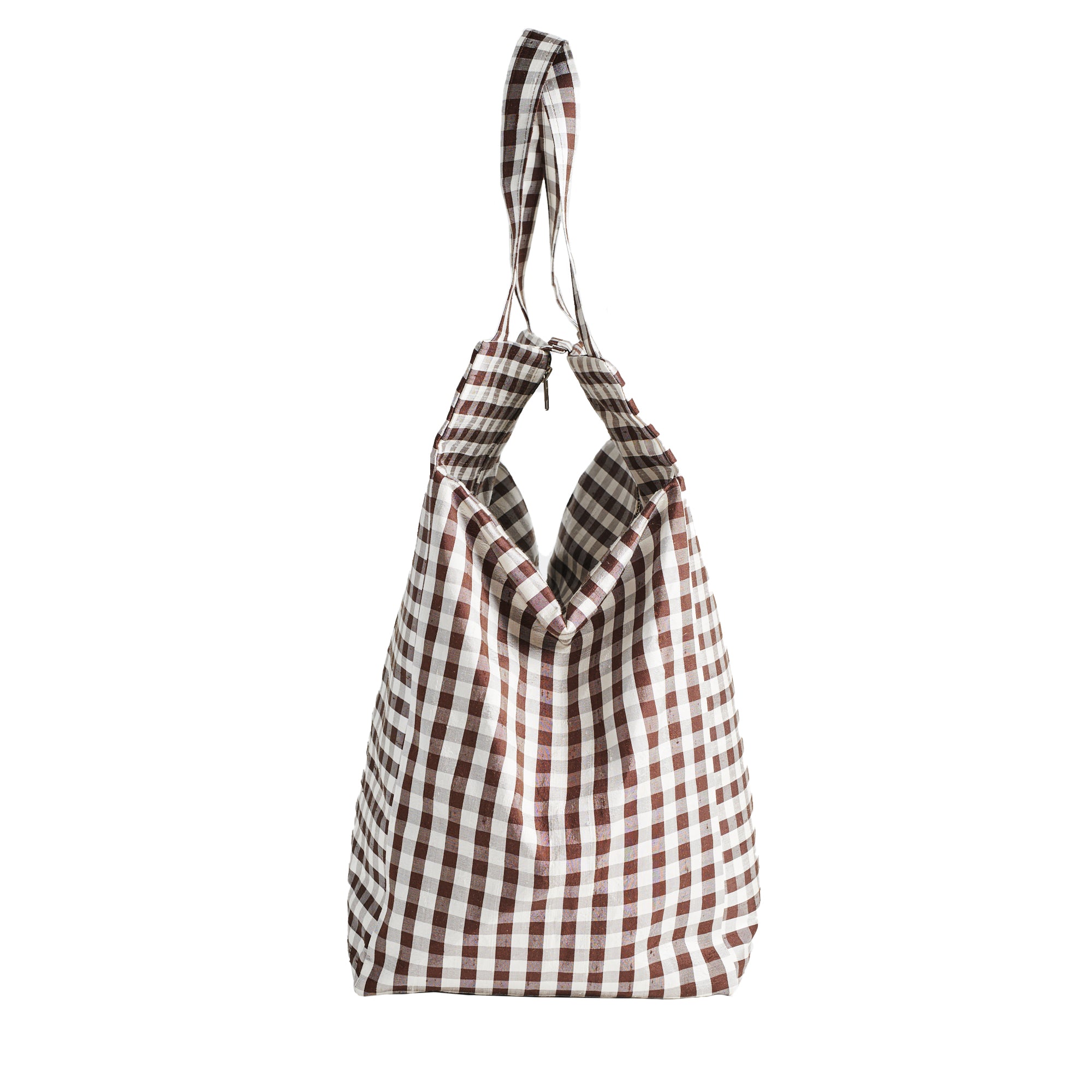 XL GINGHAM BROWN WHITE EVERYDAY BAG