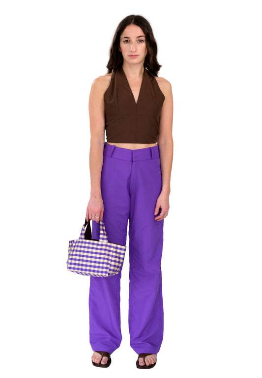 Reversible Gingham Purple Ivory Mini Tote