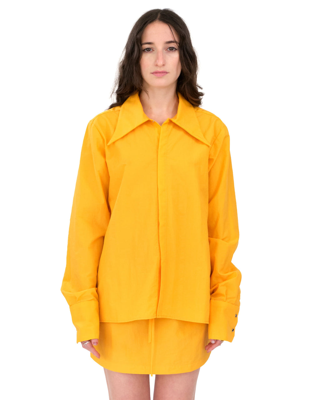 SNAP DOWN SHIRT IN MUSTARD NYLON