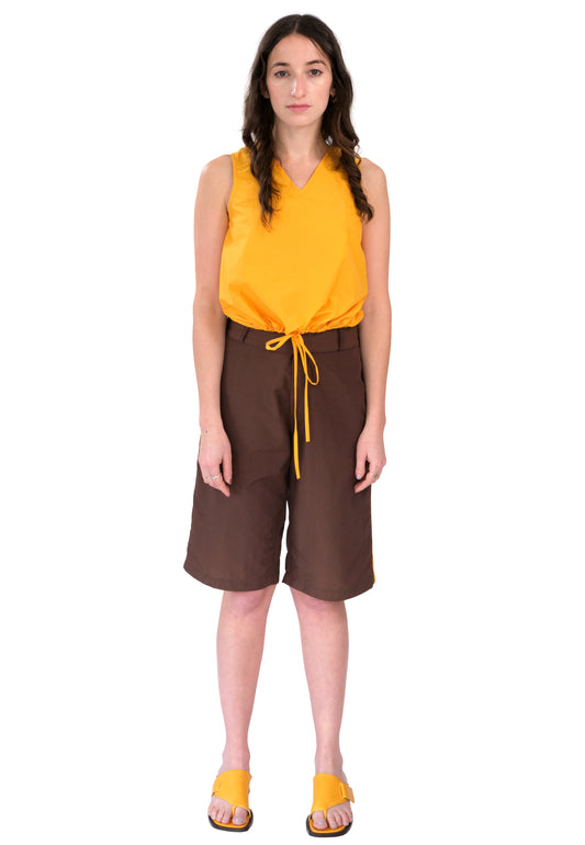 Brown Mustard Nylon Stripe Shorts