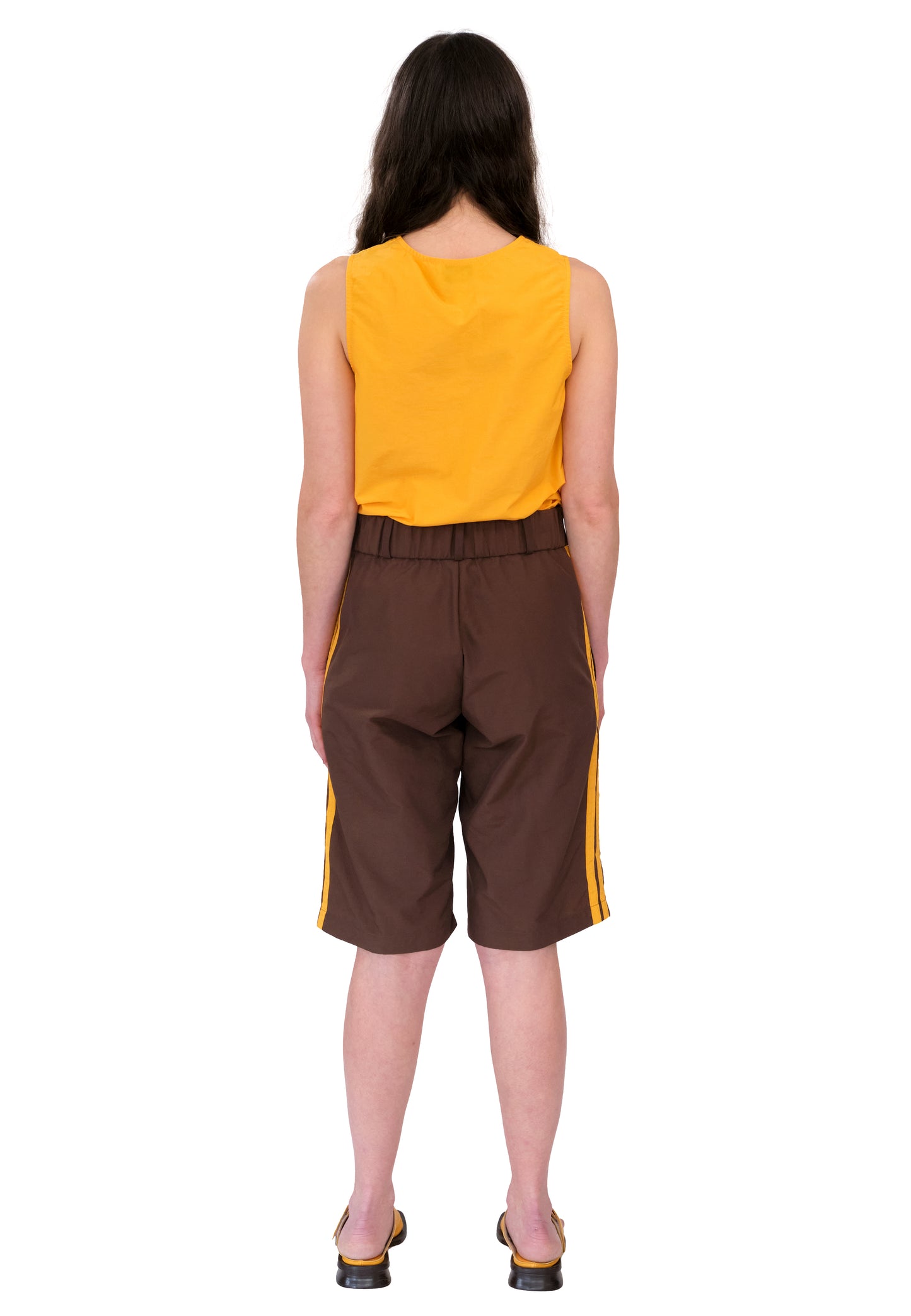 Brown Mustard Nylon Stripe Shorts