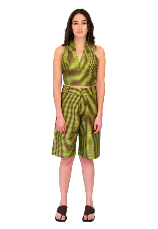 Gingham Green Brown Stripe Shorts