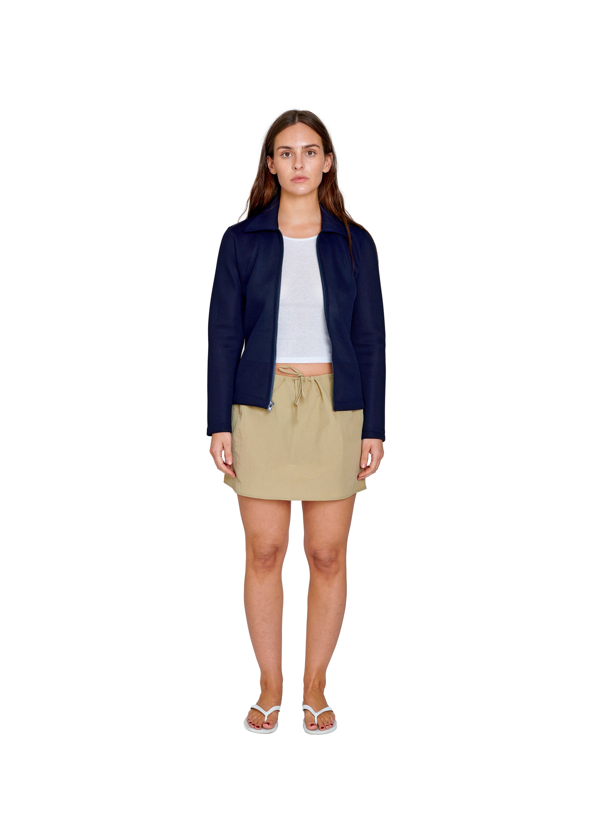 NAVY MESH ZIP CARDIGAN