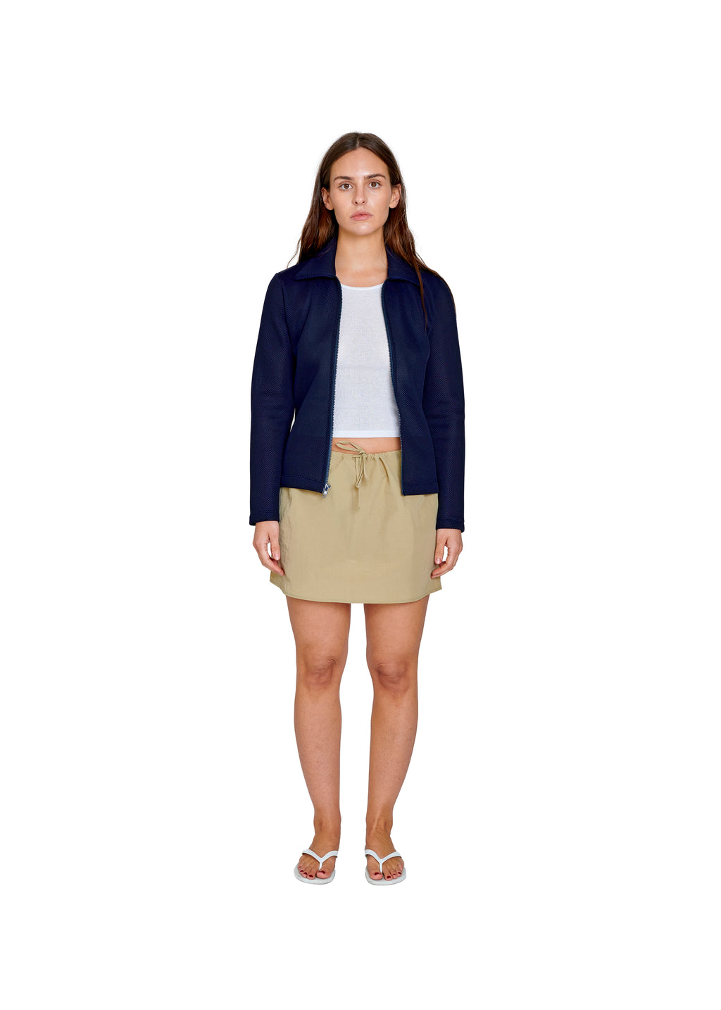 NAVY MESH ZIP CARDIGAN