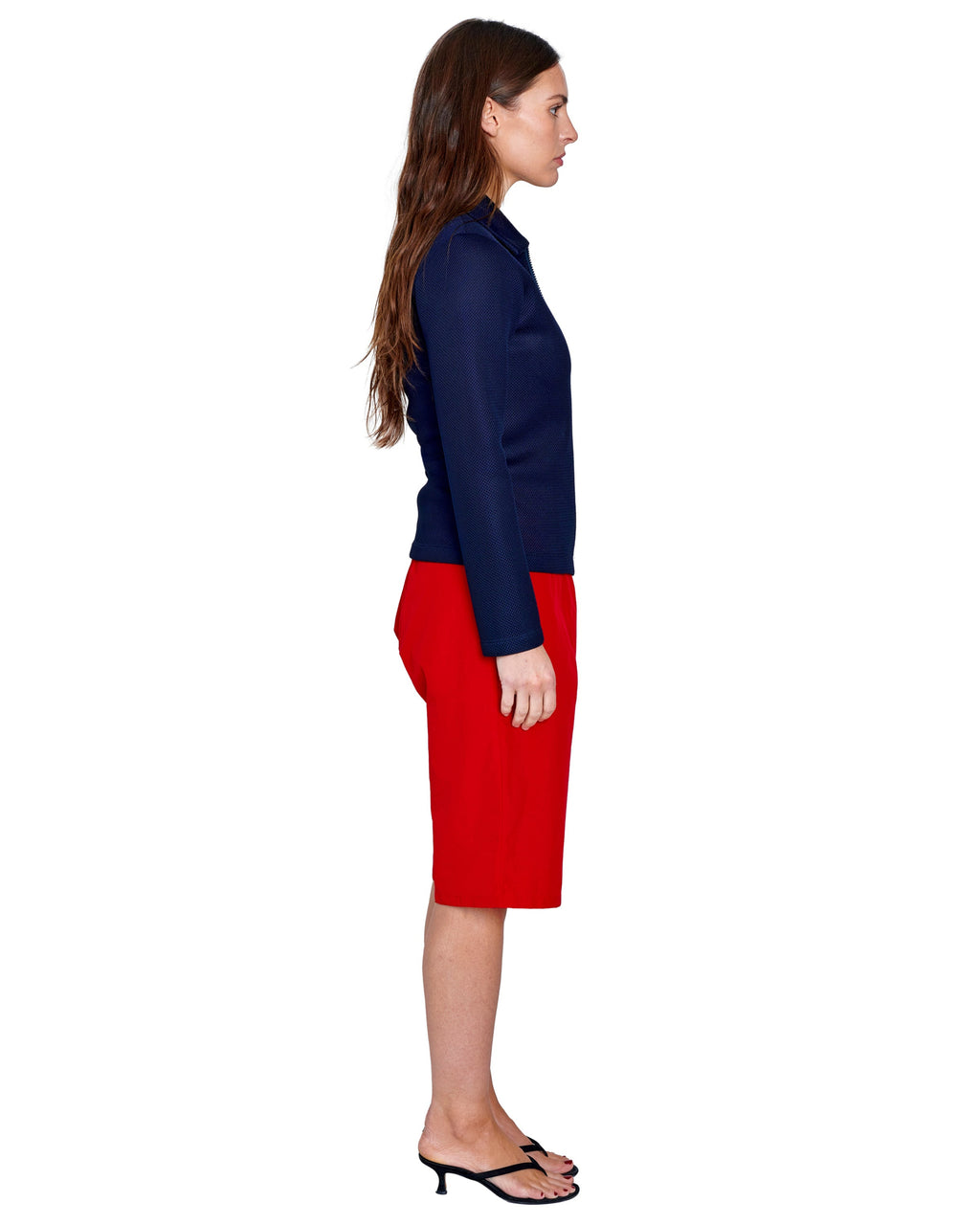 NAVY MESH ZIP CARDIGAN