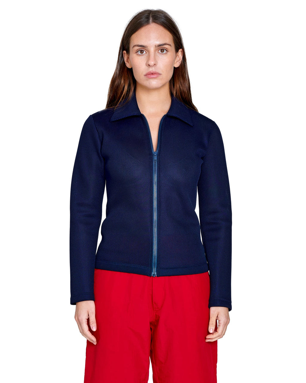 NAVY MESH ZIP CARDIGAN