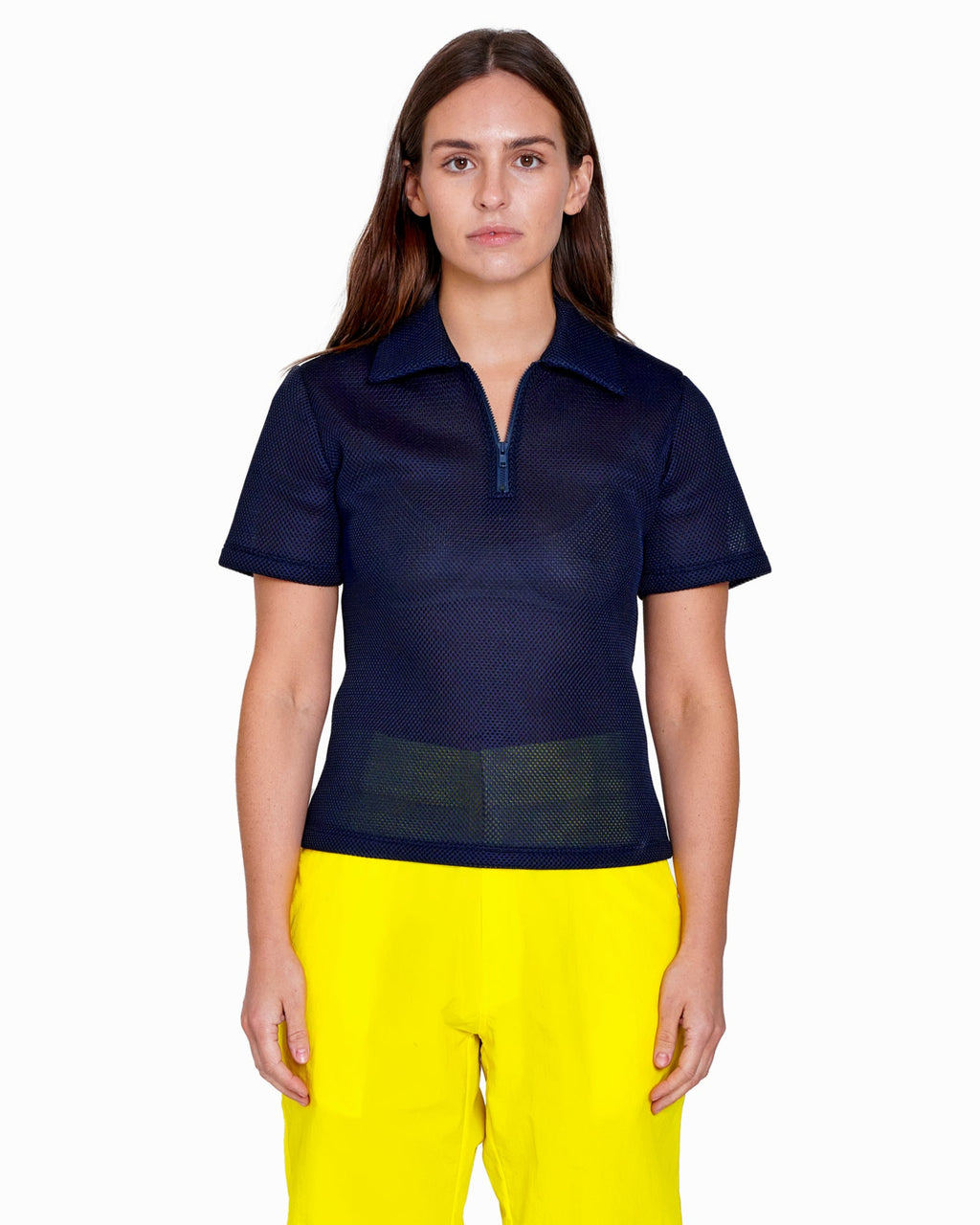 NAVY MESH SHORT SLEEVE HALF ZIP